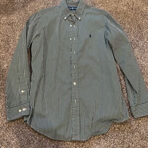 Ralph Lauren Men's Green, White and Blue Striped Shirt